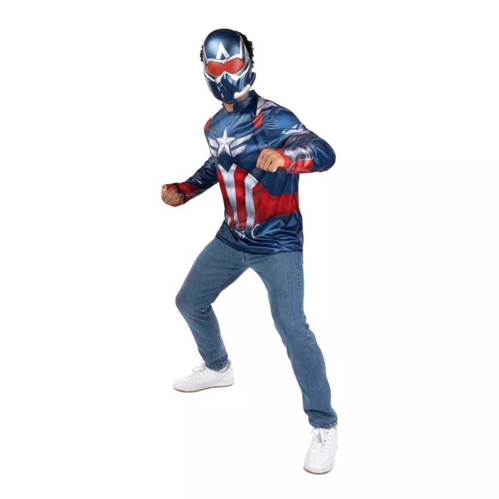 Mens Marvel CAPTAIN AMERICA Halloween Costume Shirt & Mask Size S/M L/XL New